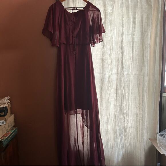 Jenny Packham Flutter Sleeve Luxe Chiffon Hi-Low Dress Cabernet Red NWT Size 2 - Picture 6 of 8